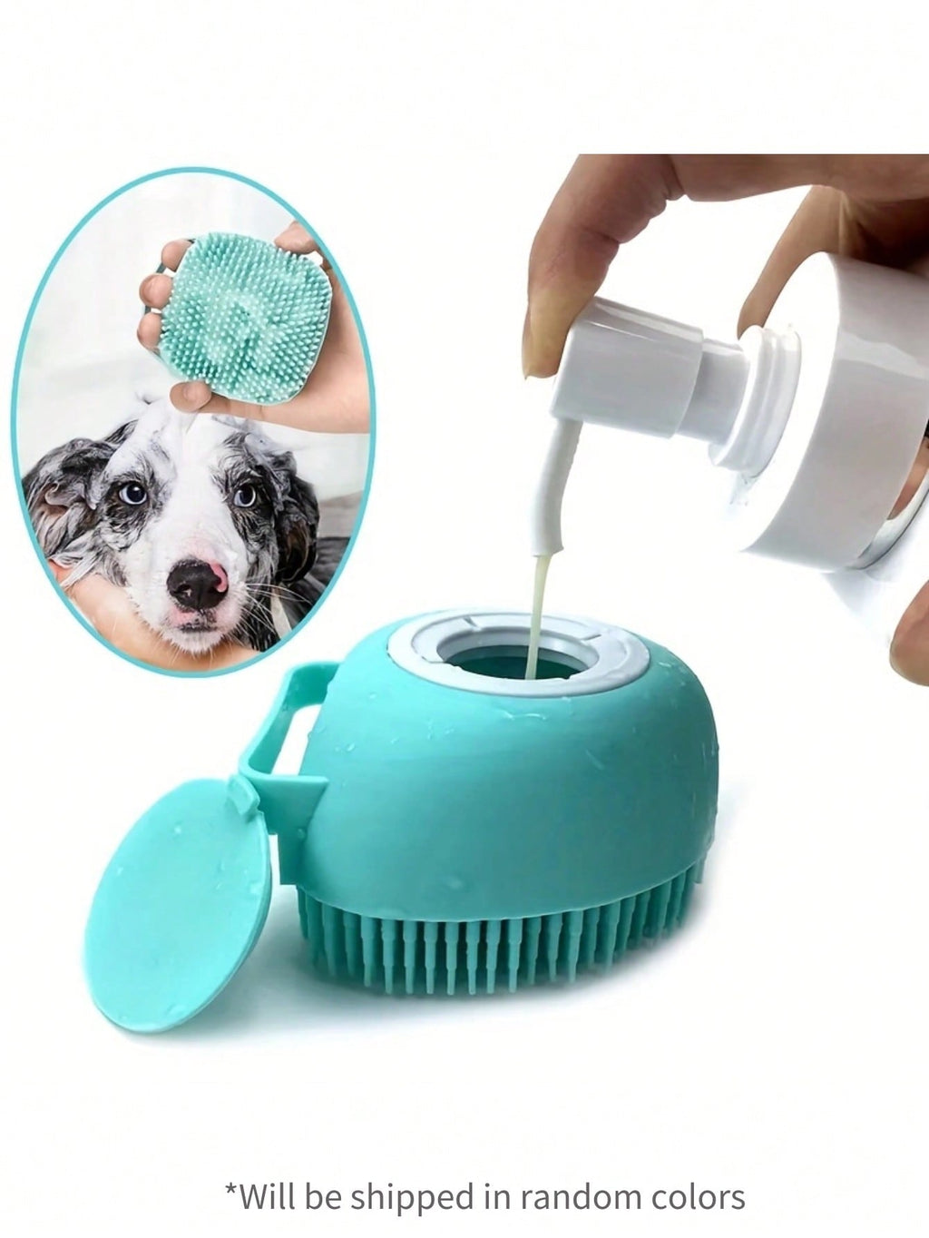 JAMova Pet Shampoo Brush, Silicone Massage Rubber Bath Comb with Shampoo Dispenser, for Dogs and Cats Grooming Tool, Random Color Delivery