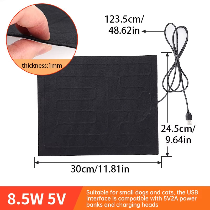 JAMova Pet Dog Heating Pad Warm USB Folding Heated Sheet Waterproof Car Seat Mat Cushion Pet Reptile Winter Outdoor Warm 30X24.5X0.16Cm