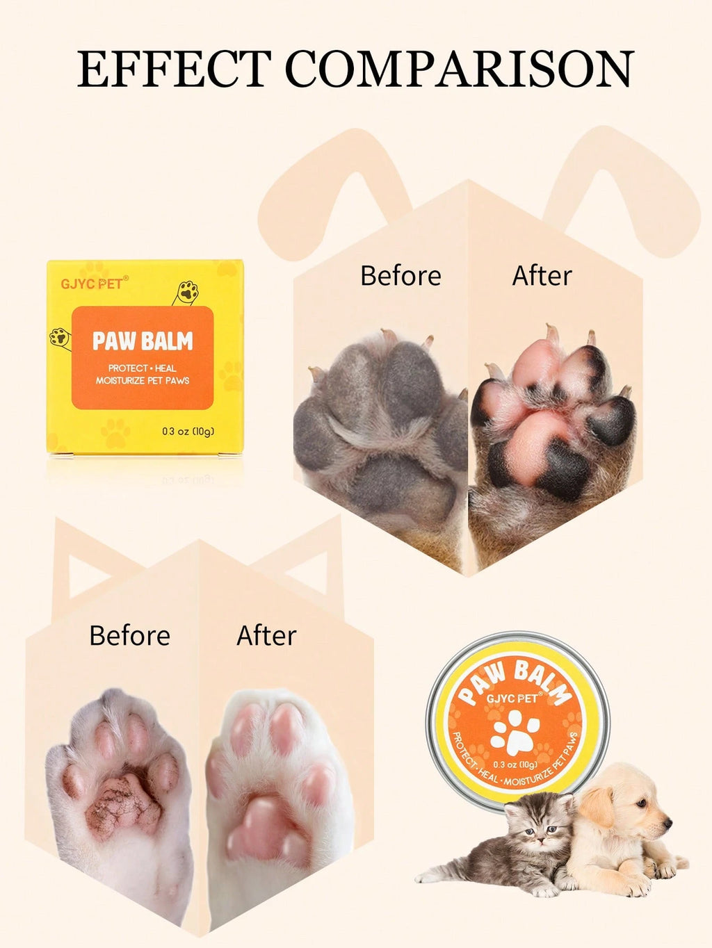 JAMnova GJYC PET Pet Foot Care - Naturally Gentle Formula to Soften and Revitalize Paw Pads - an Ultimate Experience for Paw Renewal, 0.3 Oz (10G)