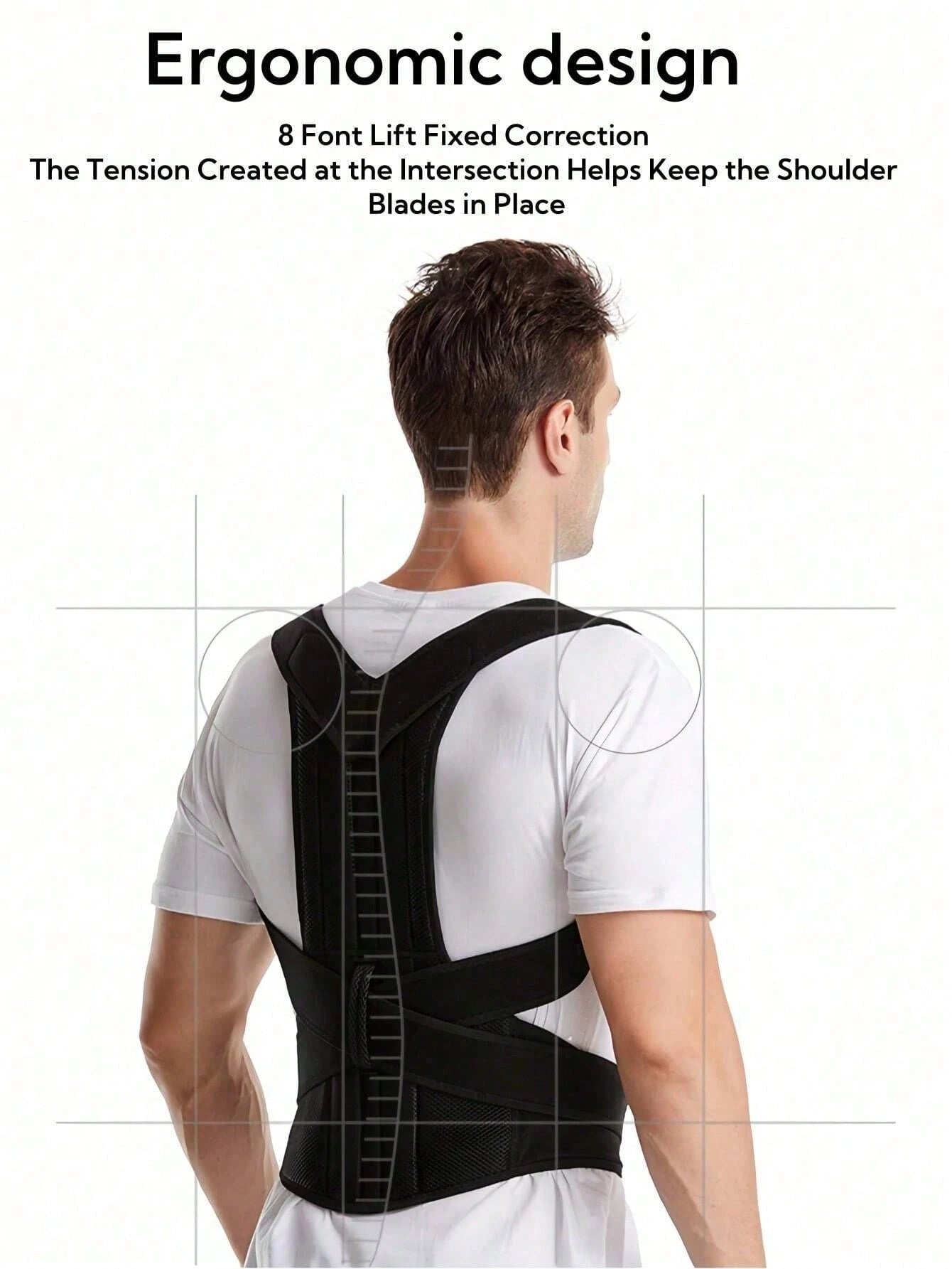 JAMova 1Pc Male and Female Posture Corrector, Adjustable and Comfortable Back Support, Supports Spine, Back, Neck, Collarbone and Shoulder Correctors, Improves Posture