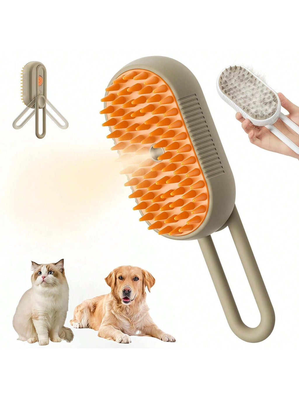 JAMova 3-In-1 Pet Supplies, Dog Supplies, Cat Supplies Floating Hair Cleaner, Massage Cleaning Brush, No Need to Bath Pets Steamer Comb, Comb Floating Hair, Remove Floating Hair, Remove Other Hair, with Massage, Equipped with USB Interface and Cable