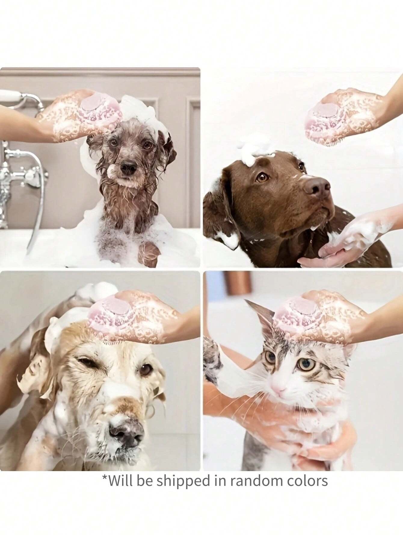 JAMova Pet Shampoo Brush, Silicone Massage Rubber Bath Comb with Shampoo Dispenser, for Dogs and Cats Grooming Tool, Random Color Delivery